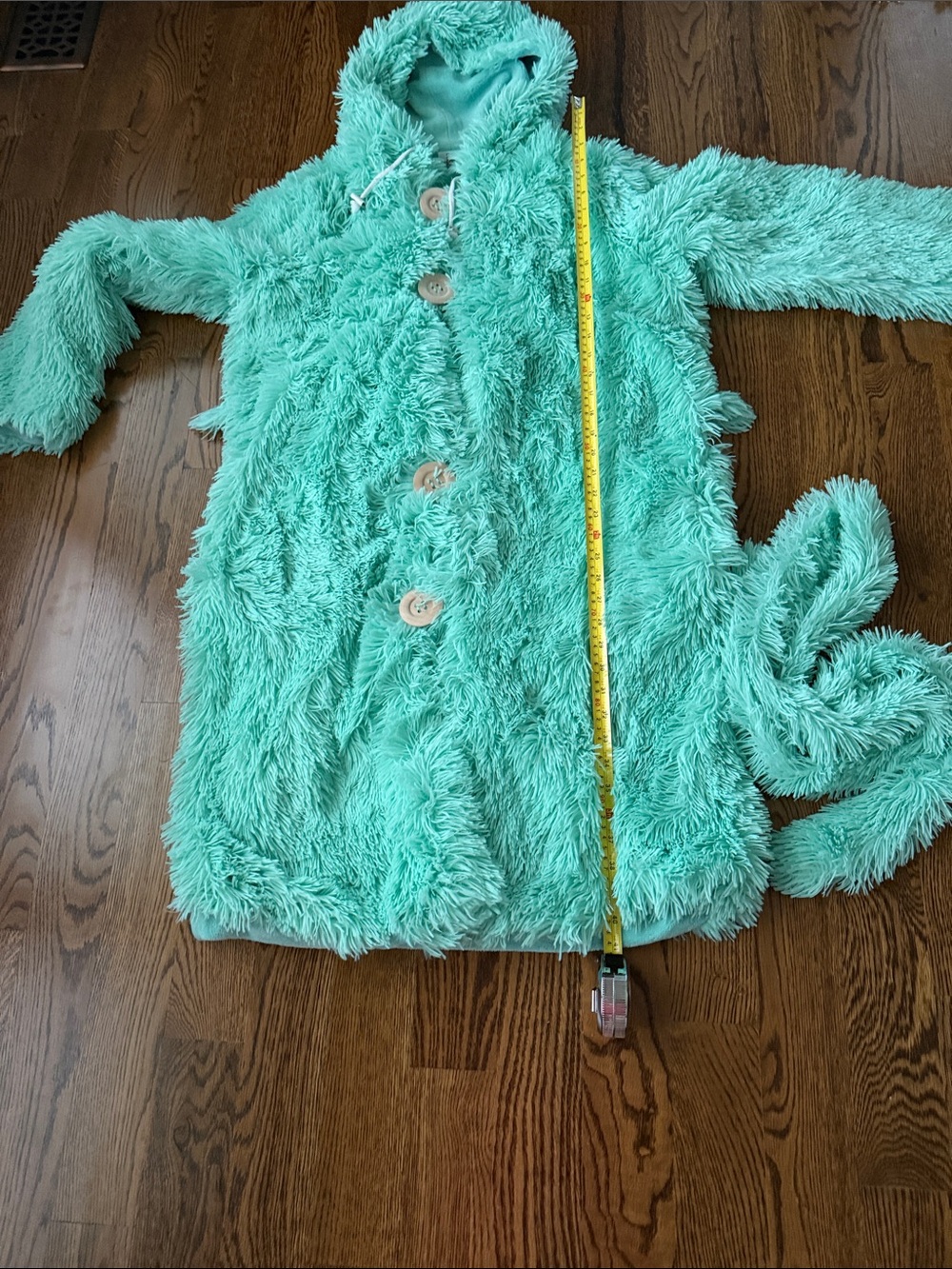 Plush Mint Green Faux Fur Hooded robe with Toggle Buttons medium - Picture 13 of 14
